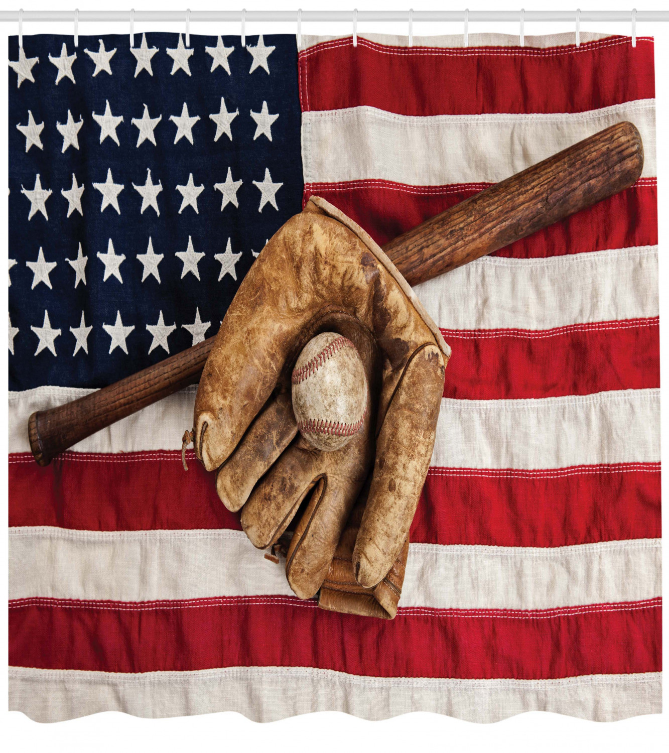 Grunge Baseball Print American Flag Shower Curtain For Your Bathroom - Image 4