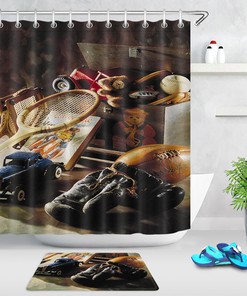 Grunge Batting Print Baseball Shower Curtain for Athletes' Bathroom 