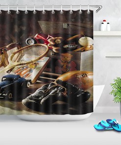 Grunge Batting Print Baseball Shower Curtain for Athletes' Bathroom