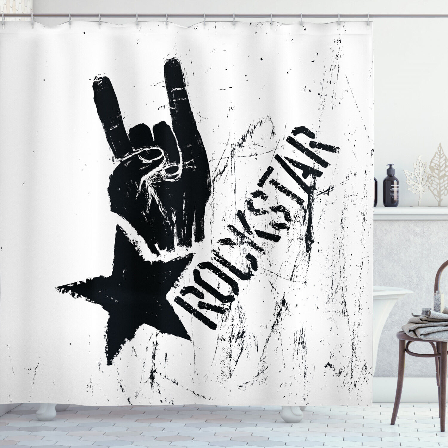 Grunge Effect Star Print Shower Curtain for a Unique and Stylish Bathroom Decor