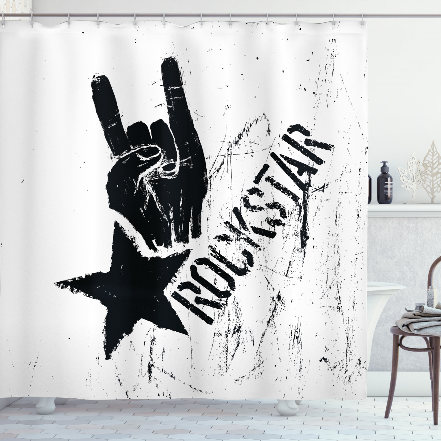 Grunge Effect Star Print Shower Curtain for a Unique and Stylish Bathroom Decor