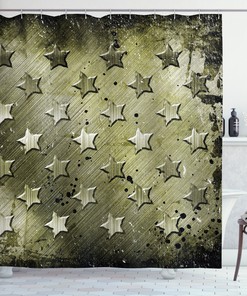 Grunge Effect Stars Print American Shower Curtain For Your Bathroom