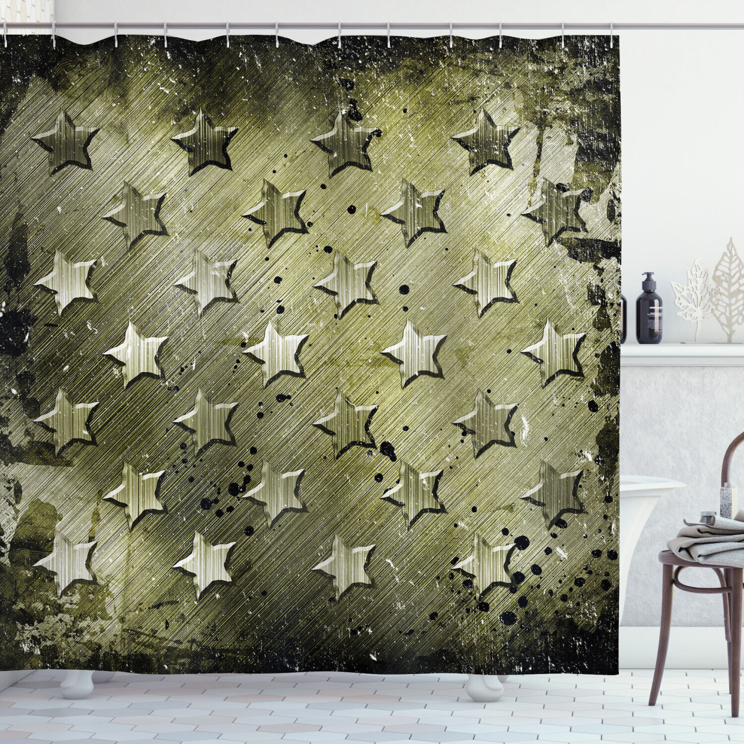 Grunge Effect Stars Print American Shower Curtain For Your Bathroom