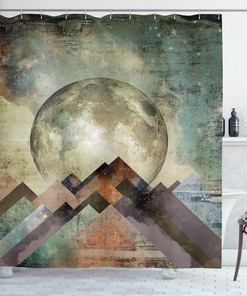 Grunge Effect Stripes Moon Shower Curtain for Edgy Bathroom Decor