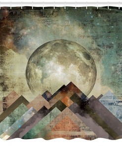 Grunge Effect Stripes Moon Shower Curtain for Edgy Bathroom Decor