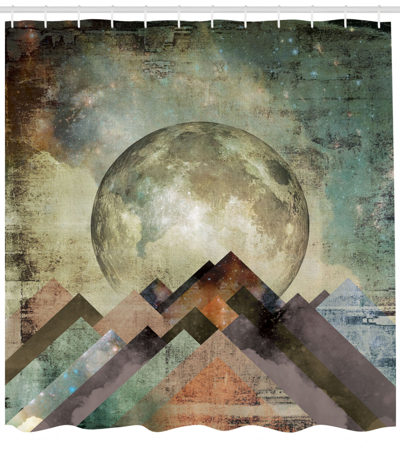 Grunge Effect Stripes Moon Shower Curtain for Edgy Bathroom Decor