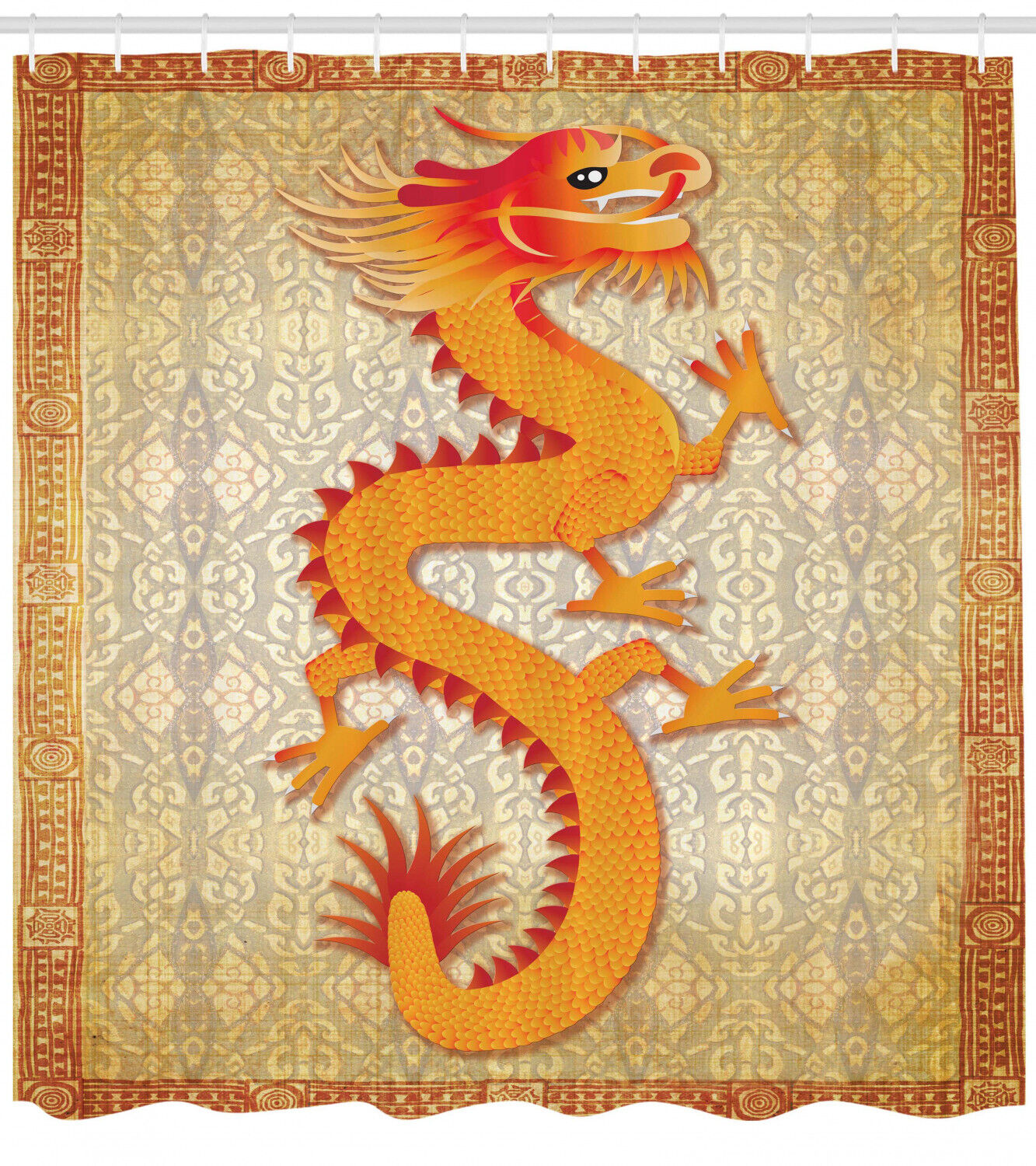 Grunge Floral Ancient Dragon Shower Curtain For A Unique Bathroom - Image 2