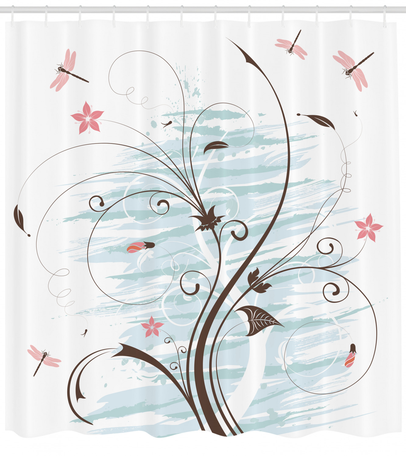Grunge Flower Buds Dragonfly Shower Curtain For An Edgy Bath Decorr - Image 4