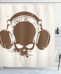 Grunge Retro Skull Print Music Shower Curtain for Bathroom 