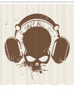 Grunge Retro Skull Print Music Shower Curtain for Bathroom