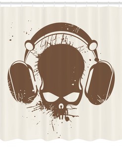 Grunge Retro Skull Print Music Shower Curtain for Bathroom