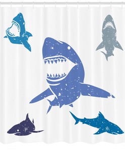 Grunge Sharks Wildlife Print Indigo Shower Curtain for Bathroom Decor by Ikfashoni