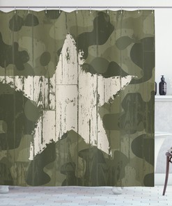 Grunge Star On Green Camouflage Shower Curtain, Perfect For Any Bathroom In Need Of A Cool Print