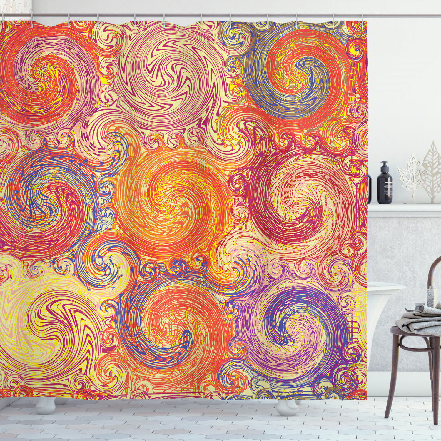 Grunge Sun Boho Figure Print Shower Curtain For Hipster Bathroom Decor