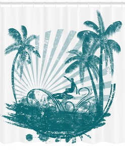 Grunge Tropical Print Shower Curtain - Ride The Wave Bathroom Decor