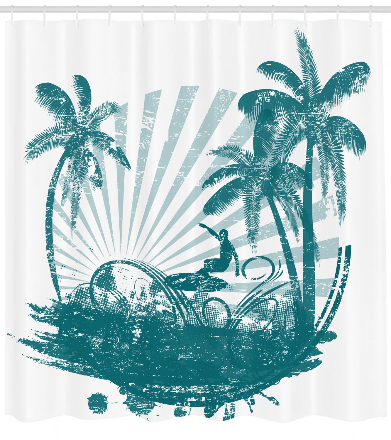 Grunge Tropical Print Shower Curtain - Ride The Wave Bathroom Decor