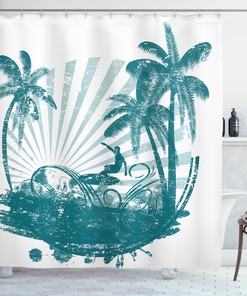 Grunge Tropical Print Shower Curtain - Ride The Wave Bathroom Decor