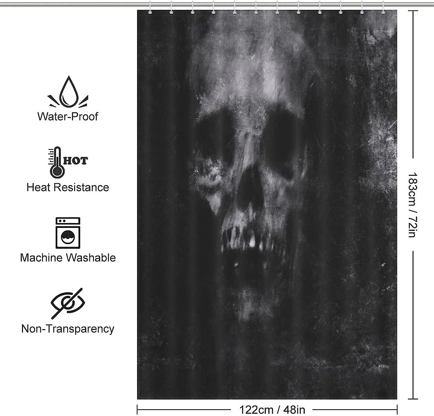 Grungy Halloween Skull Shower Curtain With Rustproof Hooks Decor
