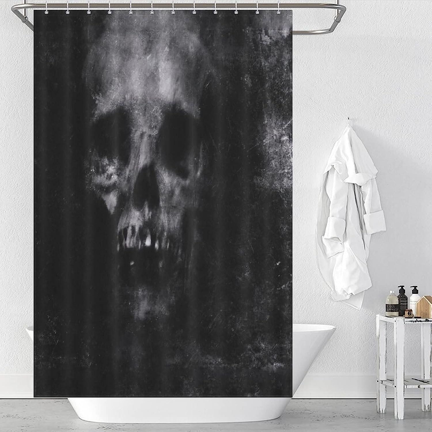 Grungy Halloween Skull Shower Curtain With Rustproof Hooks Decor