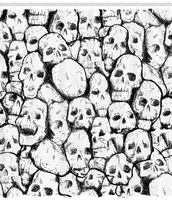 Grungy Skulls Halloween White Shower Curtain, Scary and Fun Print for Bathroom