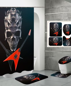 Guitar Skull Music Fabric Shower Curtain - Vintage Music Bathroom Decor 