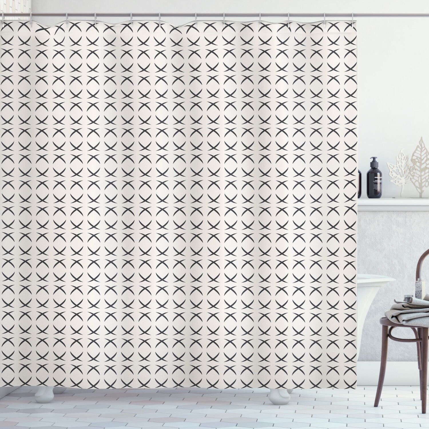Half Circle Geometric Pattern Shower Curtain For Modern Bathroom Decor