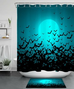 Halloween Bat Swarm Shower Curtain In Black, Add Some Spooky Charm To Your Bathroom Decor