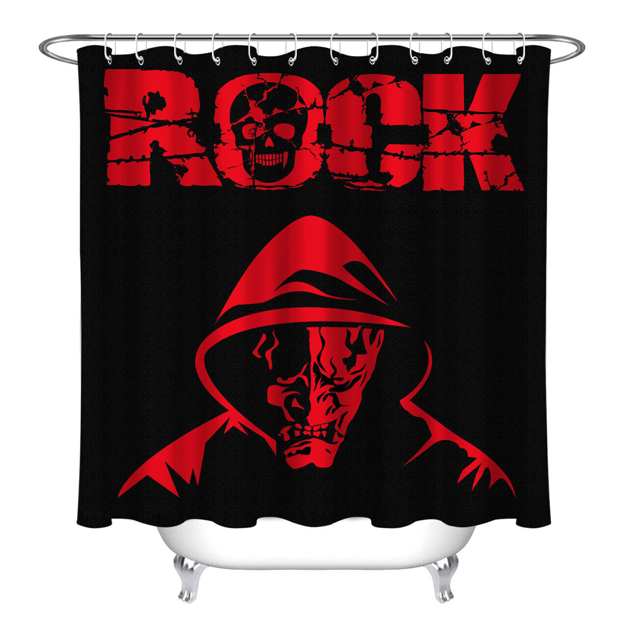 Halloween Black And Red Skull Design Rock Shower Curtain - Unique Bathroom Decor