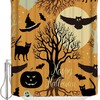 Halloween Black Cat Shower Curtain | Pumpkin Bats Owl Bathroom Decor