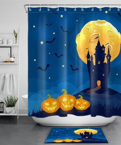 Halloween Castle Moon Night Pumpkins Waterproof Fabric Shower Curtain for a Spooky Bathroom