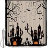 Halloween Castle Shower Curtain | Owl Branch Bat Bathroom Decor