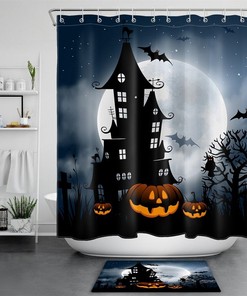 Halloween Castle Shower Curtain - Spooky Bathroom Accessory