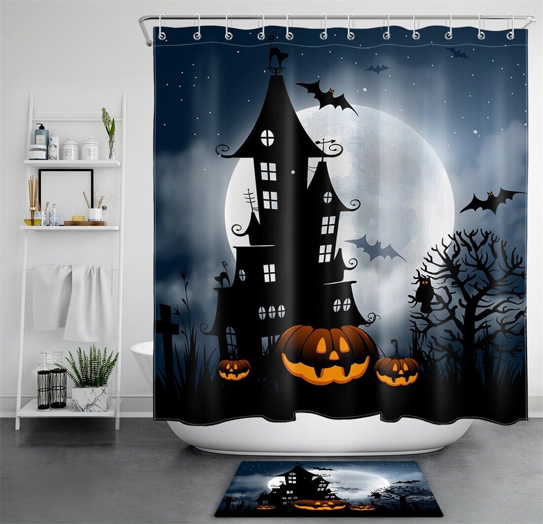 Halloween Castle Shower Curtain - Spooky Bathroom Accessory