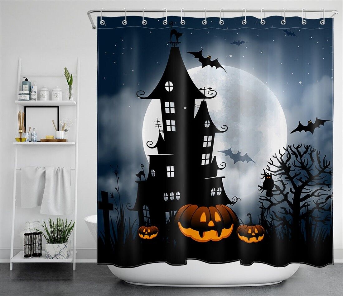 Halloween Castle Shower Curtain - Spooky Bathroom Accessory - Image 2