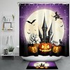 Halloween Castle Shower Curtain with Witch, Moon, and Pumpkin Print 