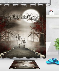 Halloween Cemetery Gate Skeleton Skull Shower Curtain - Bathroom Decor