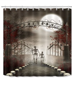 Halloween Cemetery Gate Skeleton Skull Shower Curtain - Bathroom Decor