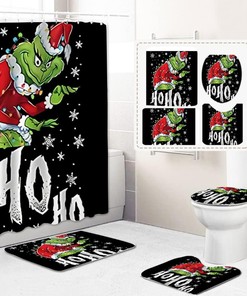 Halloween Christmas Decor Frog Shower Curtain Bathroom Featuring Toilet Bathroom Mats Set