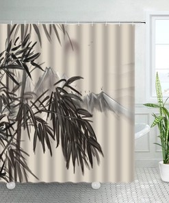 Halloween Christmas Natural Landscape Style Shower Curtain With Ink Bamboo For Bathroom