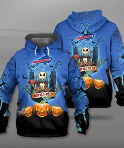 Halloween Costume Jack Skellington Graphic All Over Print Buffalo Bills Hoodie 3D Gifts For Fans