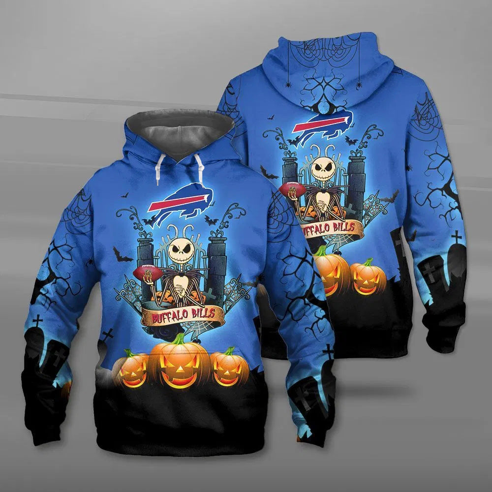 Halloween Costume Jack Skellington Graphic All Over Print Buffalo Bills Hoodie 3D Gifts For Fans