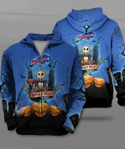 Halloween Costume Jack Skellington Graphic All Over Print Buffalo Bills Hoodie 3D Gifts For Fans