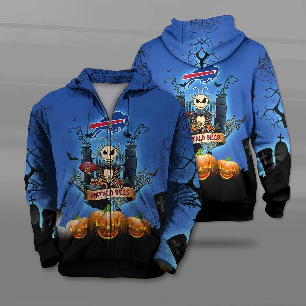 Halloween Costume Jack Skellington Graphic All Over Print Buffalo Bills Hoodie 3D Gifts For Fans