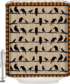 Halloween Crow Shower Curtain | Owl Theme Bathroom Decor