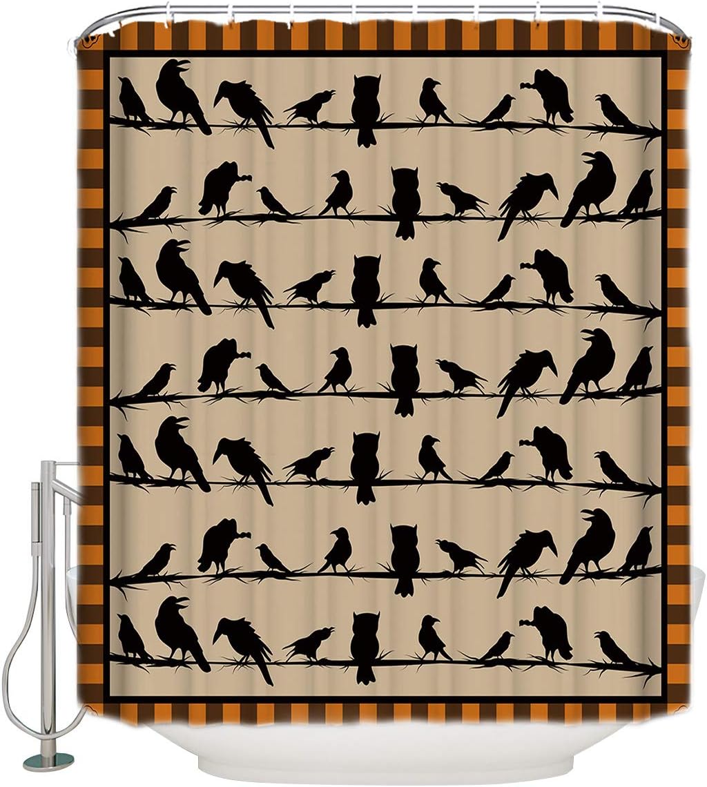Halloween Crow Shower Curtain | Owl Theme Bathroom Decor