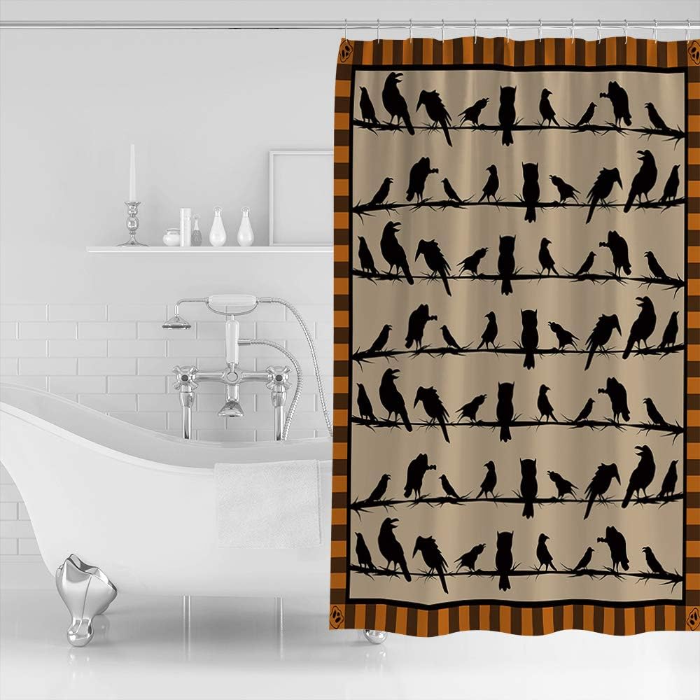 Halloween Crow Shower Curtain | Owl Theme Bathroom Decor - Image 2