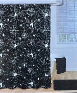 Halloween Disney Mickey Mouse Head Shower Curtain Spiders Webs Black