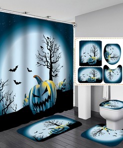 Halloween Ghost Pumpkin Waterproof Shower Curtain Set For Horror And Playful Bathroom Decor