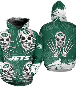 Halloween Graphic Skull Hoodie - All Over Print Zip-Up Hoodie For New York Jets Fans