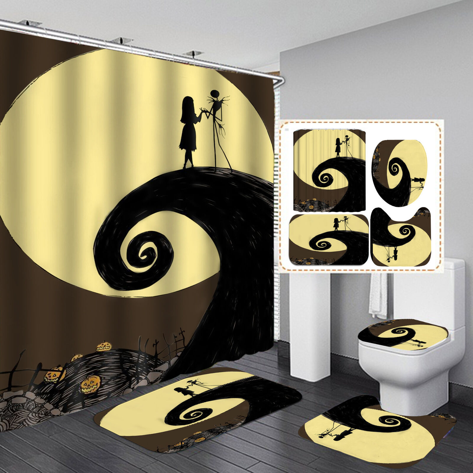 Halloween Jack Skull Fabric Shower Curtain - Horror Skull Bathroom Decor